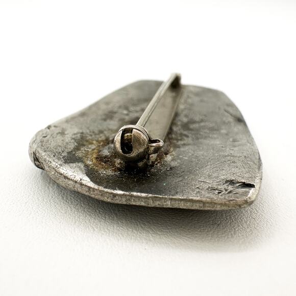 Brutalist Egg-Shape Pewter Brooch | Antique Sterling Silver Celtic Shield Brooch - Picture 11 of 13